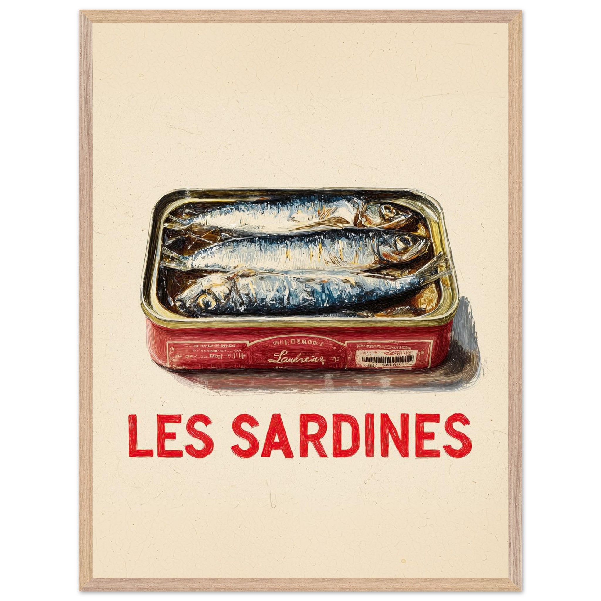 A poster featuring a tin of sardines with the text "LES SARDINES" in bold red letters.