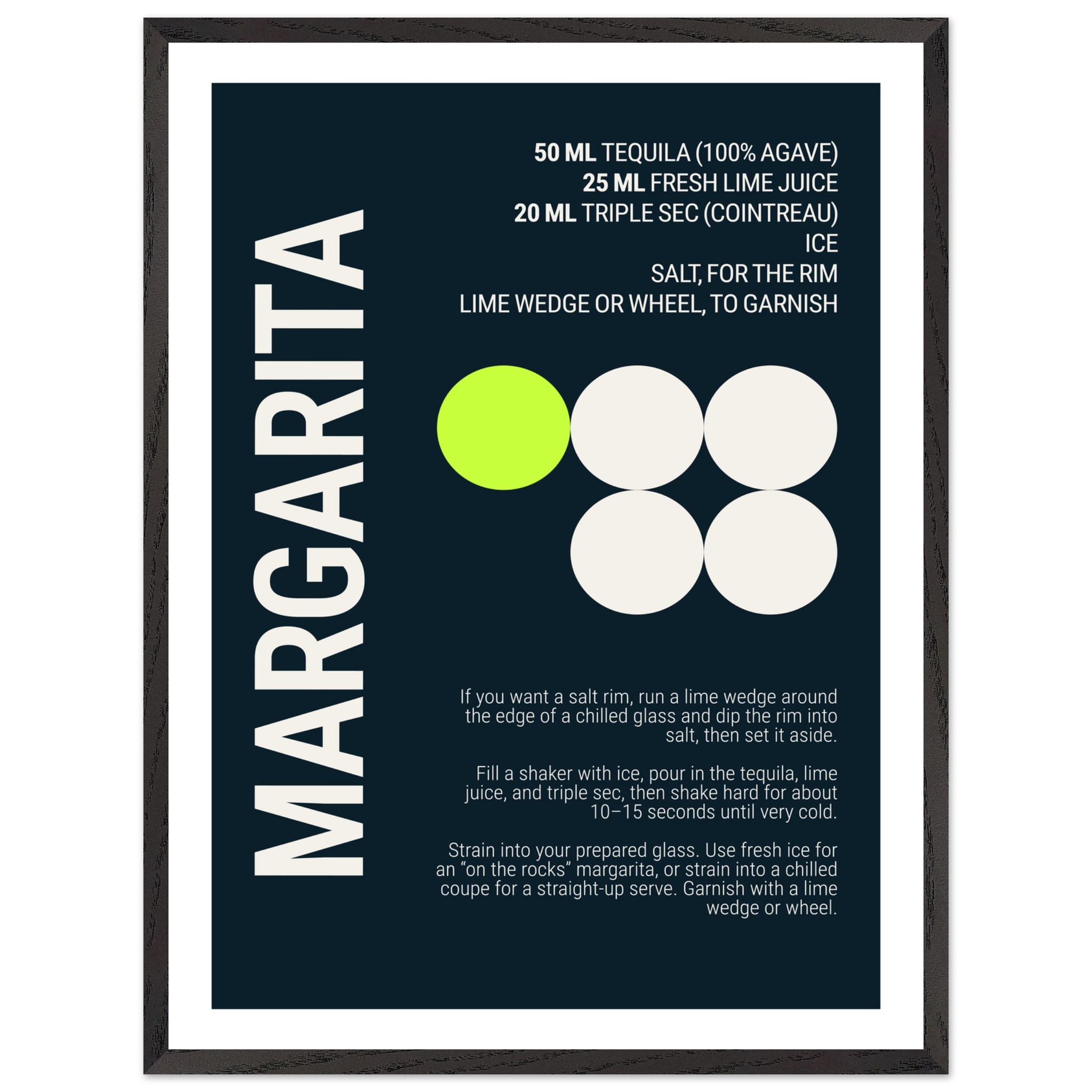 Margarita recipe typography print poster on teal background.