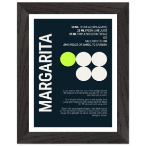 Typography print poster featuring Margarita recipe on deep teal background.