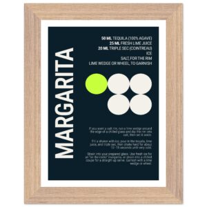 Typography print poster featuring margarita recipe in deep teal background.