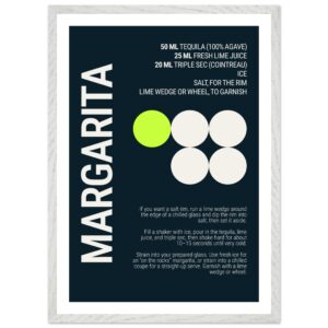 Margarita cocktail recipe poster on deep teal background.
