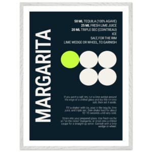 Typography poster with cocktail recipe on a deep teal background.