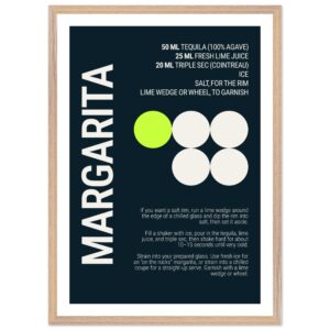 Margarita Cocktail Typography Print Poster | Deep Teal Night Wall Art