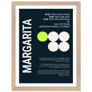 Margarita Cocktail Typography Print Poster | Deep Teal Night Wall Art