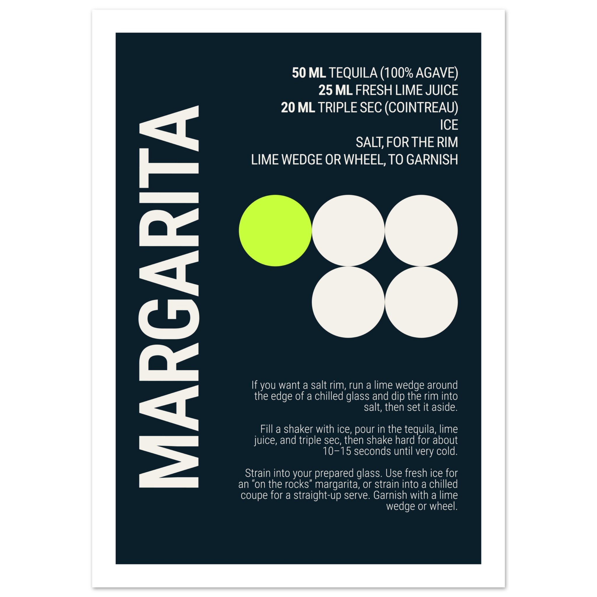 Margarita Cocktail Typography Print Poster | Deep Teal Night Wall Art