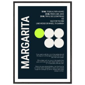 Margarita recipe poster featuring bold typography and colorful circles.