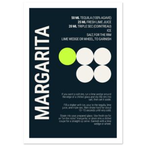 Margarita Cocktail Typography Print Poster | Deep Teal Night Wall Art