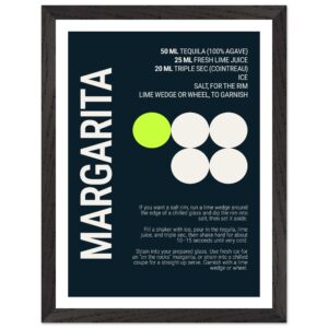 Margarita Cocktail Typography Print Poster | Deep Teal Night Wall Art