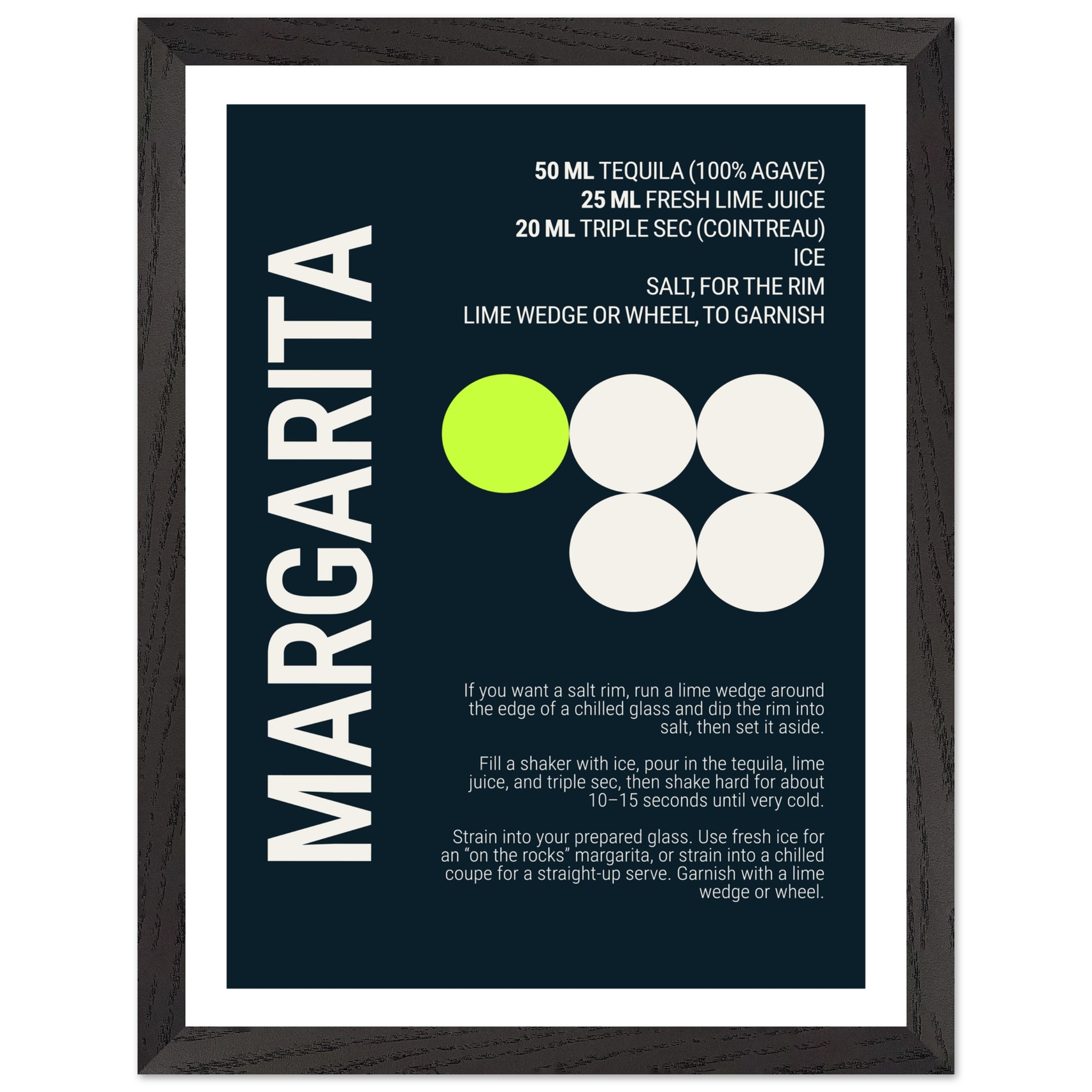 Margarita Cocktail Typography Print Poster | Deep Teal Night Wall Art