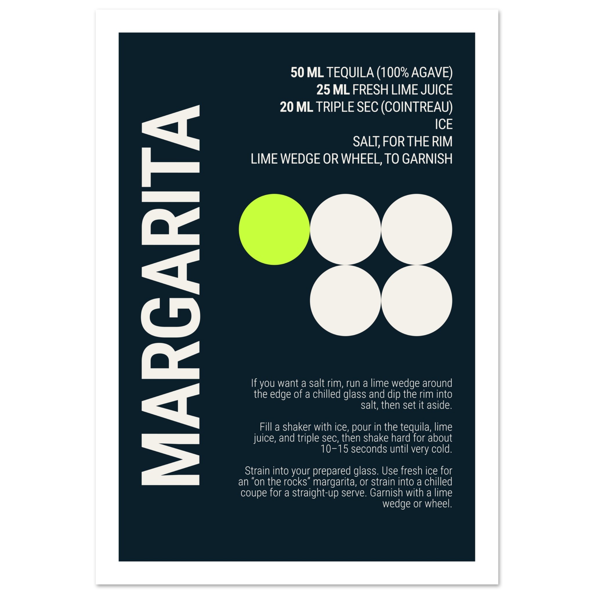 Margarita Cocktail Typography Print Poster | Deep Teal Night Wall Art