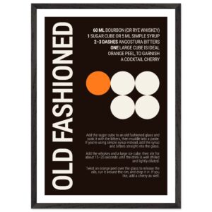 Typography print poster with recipe instructions for an Old Fashioned cocktail.