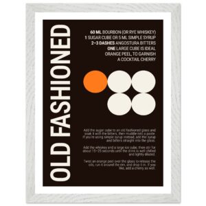 Old Fashioned Cocktail Typography Print Poster | Dark Bourbon Wall Art