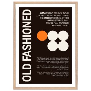 Typography print poster with Old Fashioned cocktail recipe instructions.
