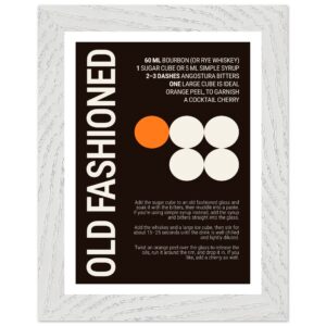 Typography print poster with Old Fashioned cocktail recipe and ingredients.