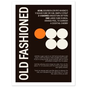 Typography print of an Old Fashioned cocktail recipe and instructions.
