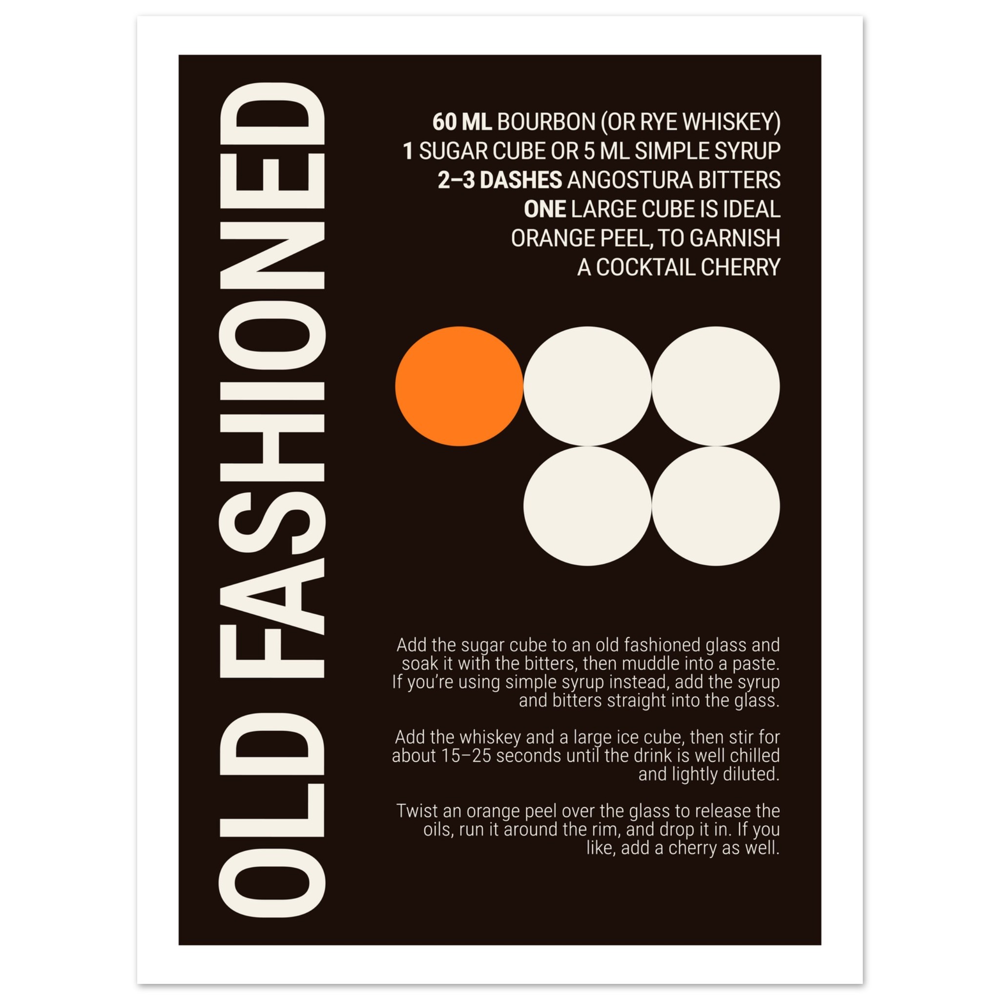 Typography poster with cocktail ingredients and preparation instructions.