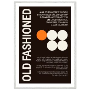 Typography print featuring cocktail recipe instructions on a dark background.