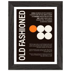 Typography print poster with cocktail recipe for Old Fashioned.