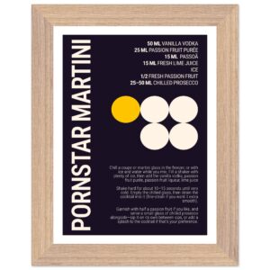 Cocktail recipe poster with dark plum background and typography.