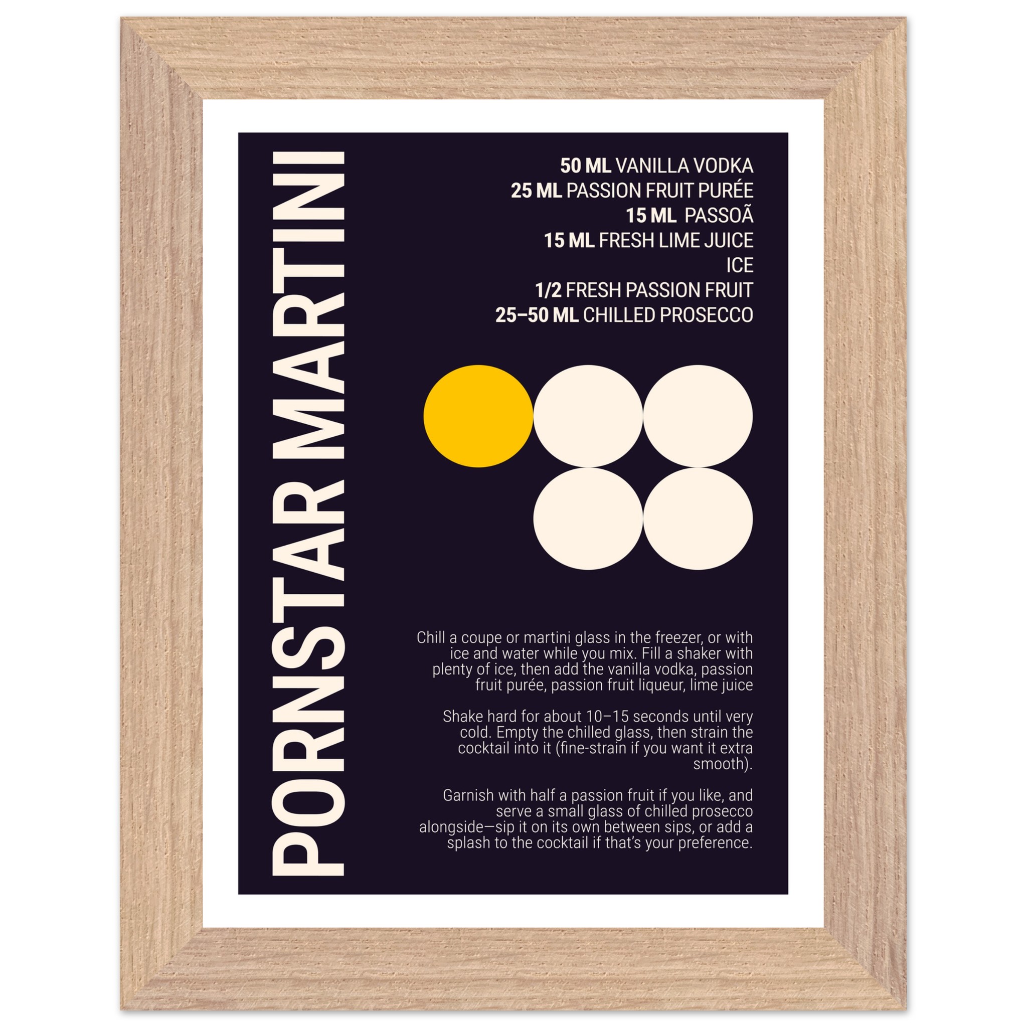 Cocktail recipe poster with dark plum background and typography.