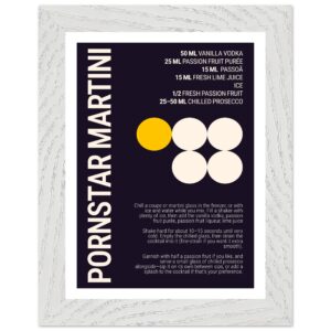 Typography print poster featuring a cocktail recipe on a dark plum background.