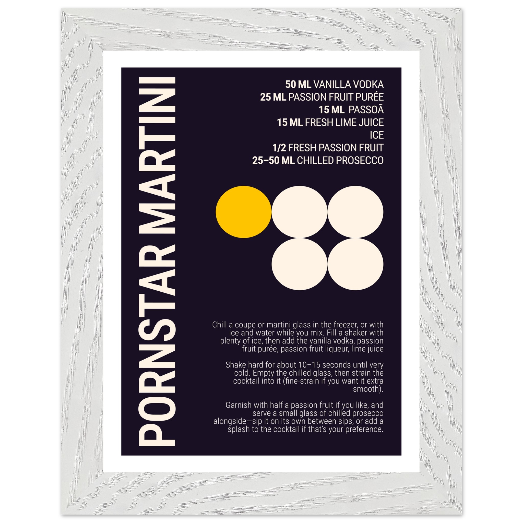 Typography print poster featuring a cocktail recipe on a dark plum background.