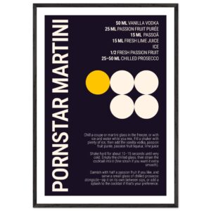 Typography print poster featuring a recipe for a Pornstar Martini cocktail.
