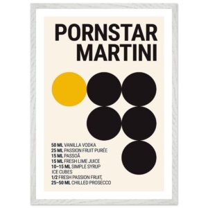 Typography print poster featuring a Pornstar Martini cocktail recipe.