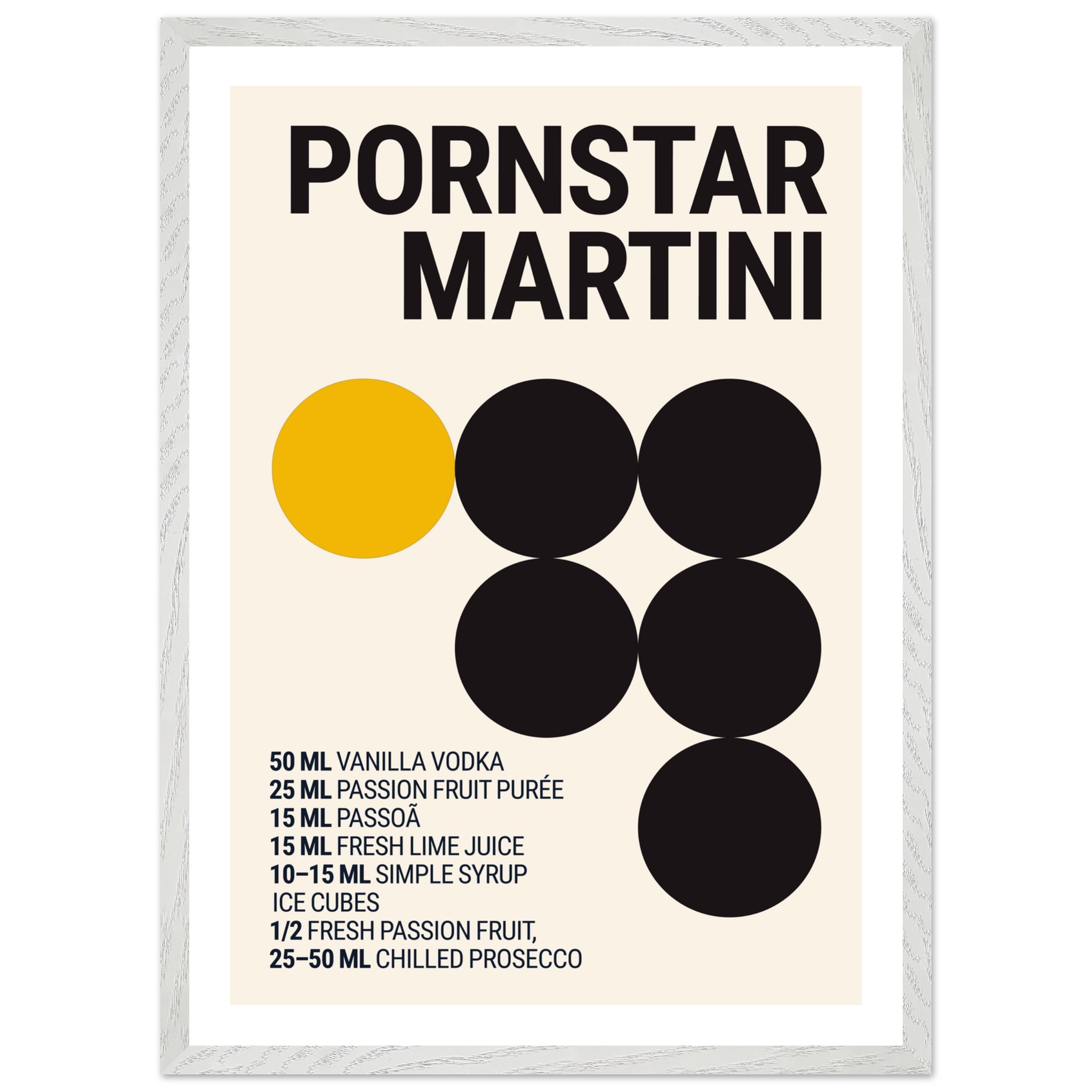 Typography print poster featuring a Pornstar Martini cocktail recipe.
