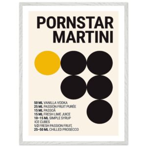 Typography print poster featuring a cocktail recipe for Pornstar Martini.