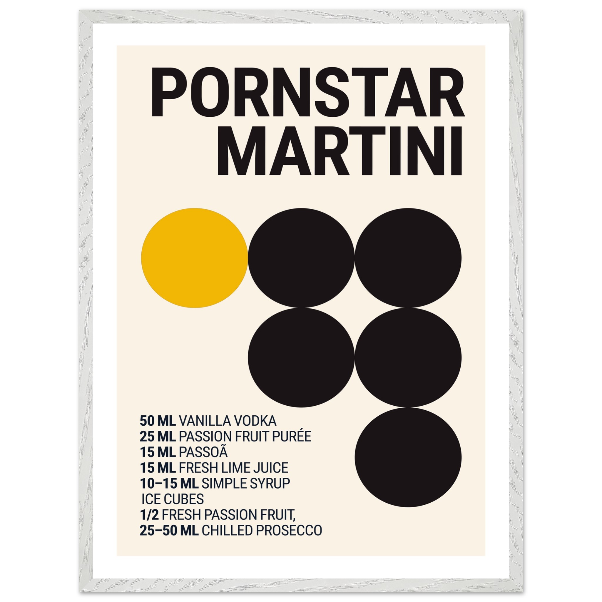 Typography print poster featuring a cocktail recipe for Pornstar Martini.