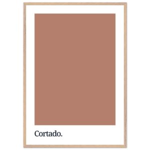 A framed poster featuring a solid brown color swatch with the word 