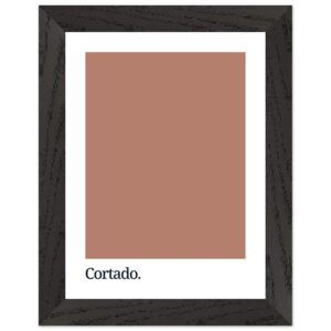 Framed poster featuring a solid cortado brown color swatch with the word 