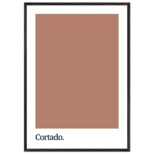 A framed poster featuring a solid brown color swatch with the word 