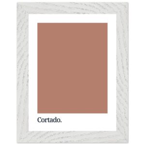 A framed poster featuring a solid cortado brown color swatch with the word 