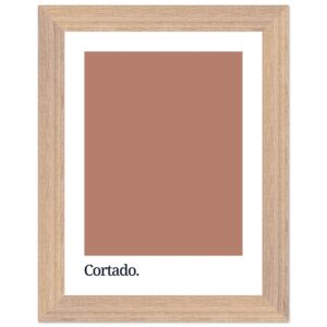 Framed wall art featuring a large brown color swatch with the word 