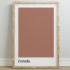 Framed poster featuring a solid terracotta color swatch with the word "Cortado." printed in bold black typography at the bottom, set against a light wall.