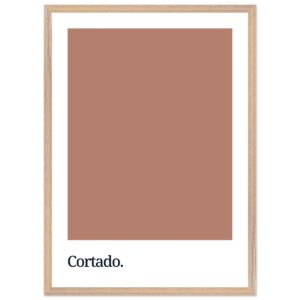 A framed wall art print featuring a solid brown color swatch above the word 