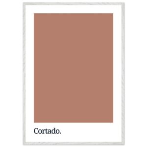 A framed poster featuring a solid brown color swatch with the word 