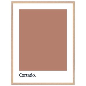 A framed wall art print featuring a solid brown color swatch with the word 