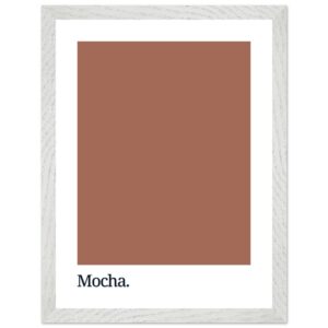 A framed poster featuring a solid mocha brown color swatch with the word 