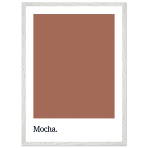 A rectangular poster featuring a solid mocha brown color swatch with the word 