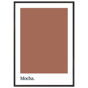 A framed poster featuring a solid mocha brown color swatch with the word 