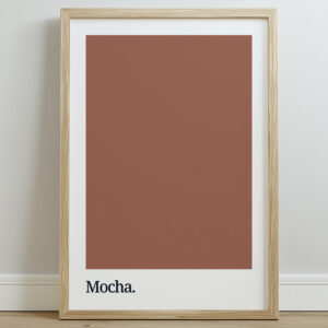 Framed poster featuring a solid mocha brown color swatch with the word 